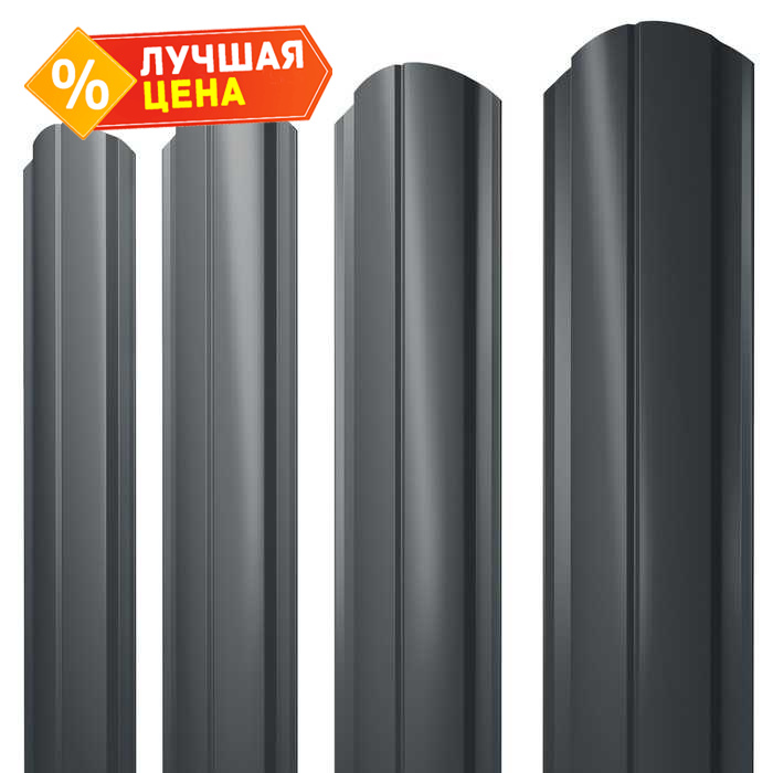 Штакетник Полукруглый Slim фигурный Grand Line 0,5 Satin RAL7016 Антрацитово-Серый