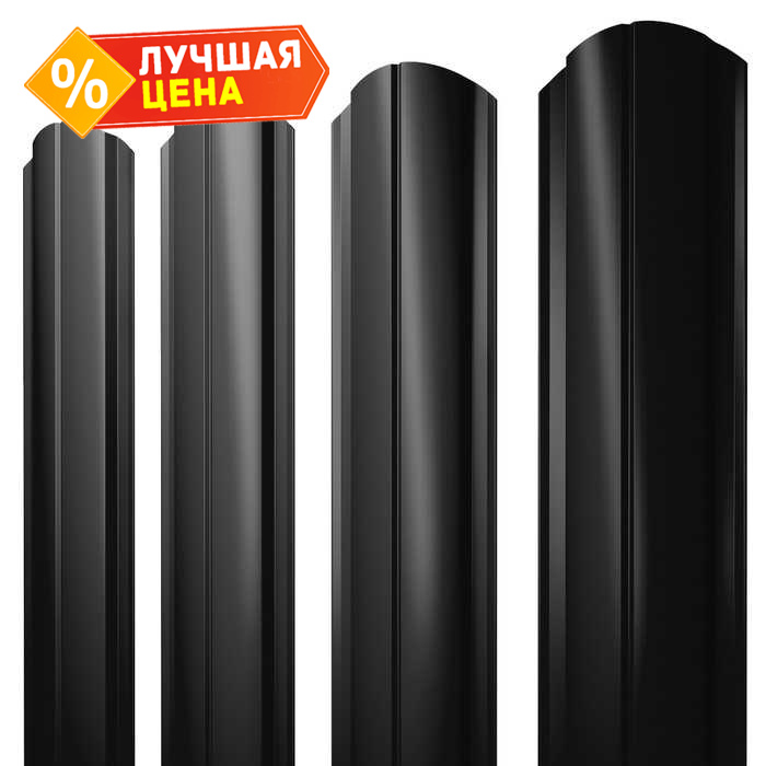 Штакетник Полукруглый Slim фигурный Grand Line 0,5 Velur RAL9005 Черный
