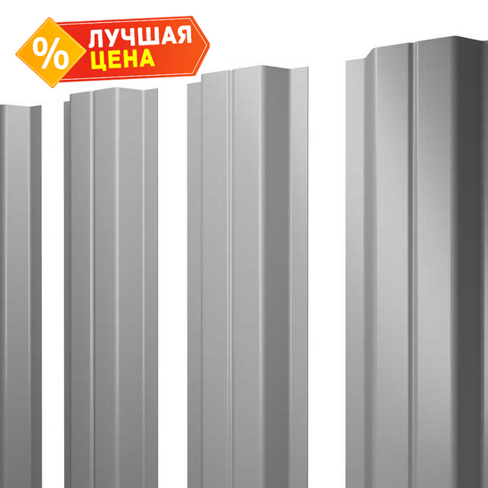 Штакетник П-образный А Grand Line 0,45 Полиэстер RAL9006 Бело-Алюминиевый