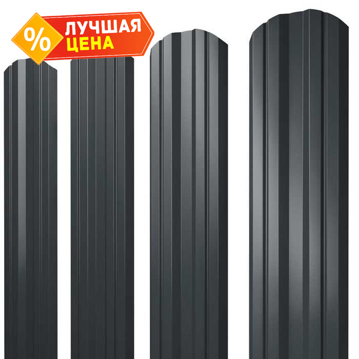 Штакетник Twin фигурный Grand Line 0,45 Полиэстер - double RAL7016 Антрацитово-Серый