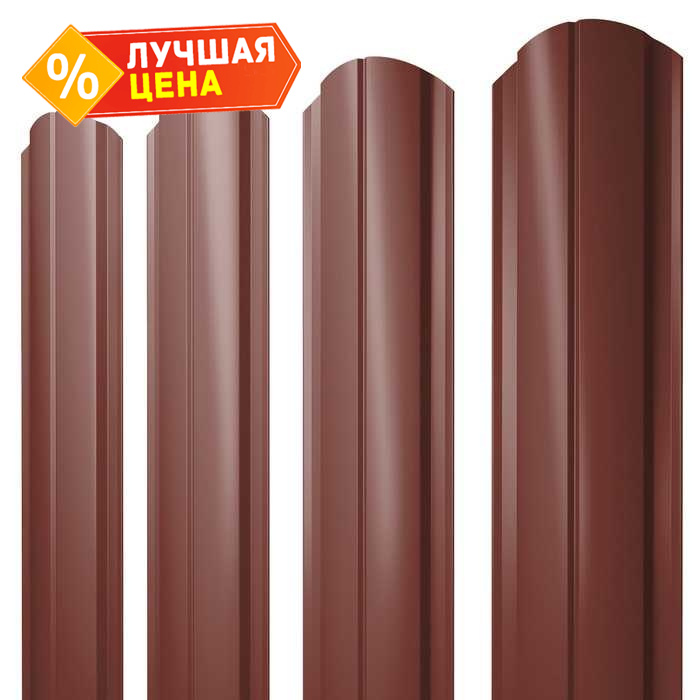 Штакетник Полукруглый Slim фигурный Grand Line 0,5 Satin RAL3009 Оксидно-Красный