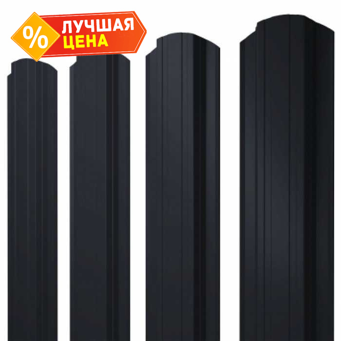 Штакетник Прямоугольный фигурный Grand Line 0,45 Полиэстер - double RAL9005 Черный | 2.0 м